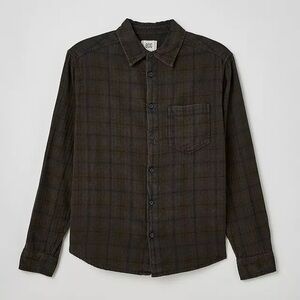 UO Flannel Shirt Tonal Check Button Down Black Grunge Distressed Indie Small
